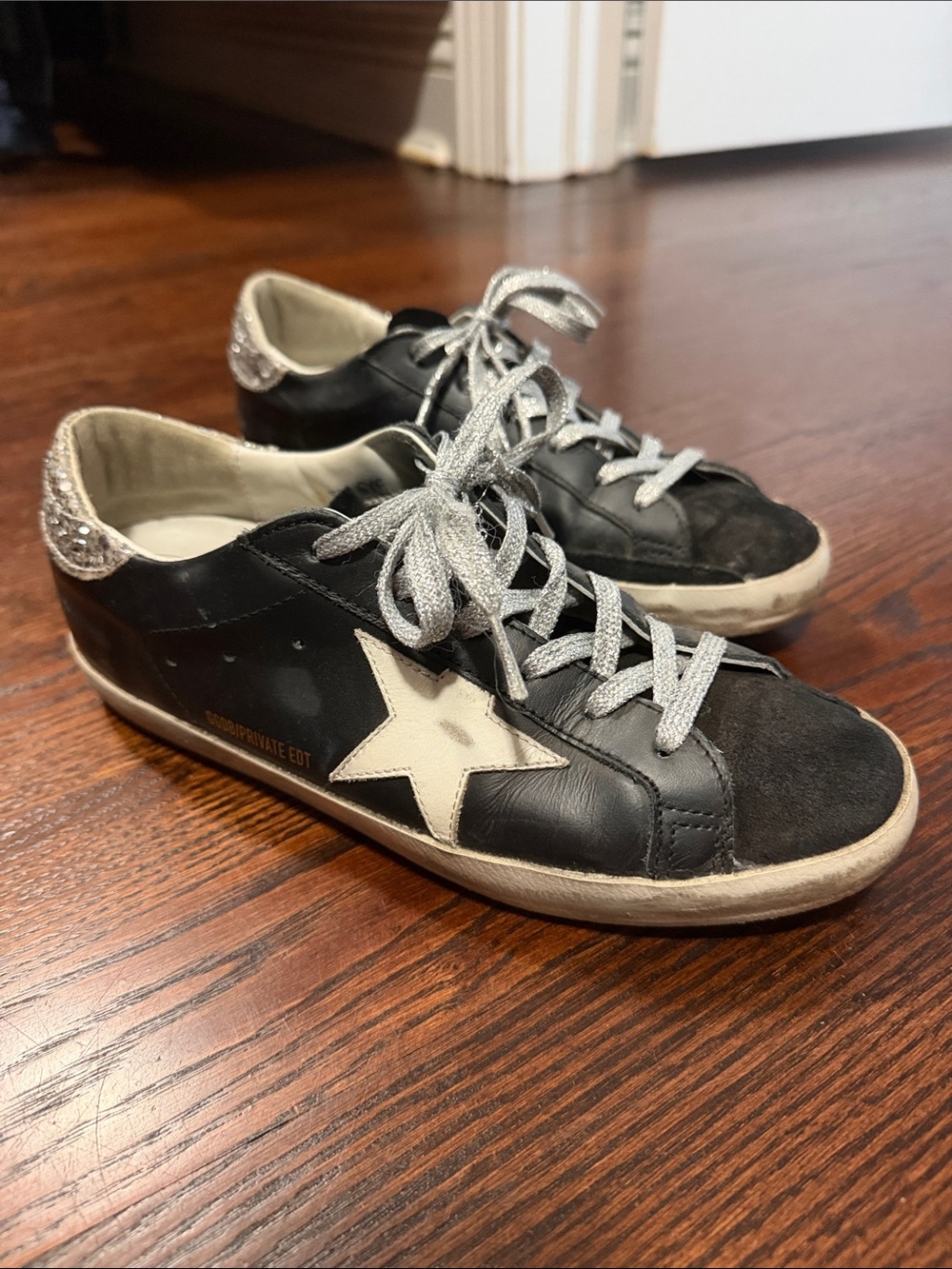Golden Goose Black Kids Sneakers with White Star and Silver Accents